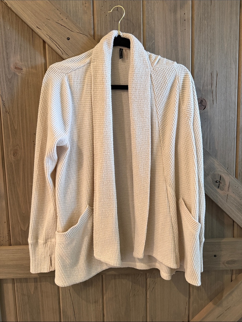 Oatmeal North River Open-Front Waffle Knit Cardigan with Pockets